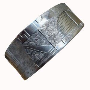 Silver Tone Cuff Bracelet Art Deco, Southwestern, Artisan, Hammered, Chunky